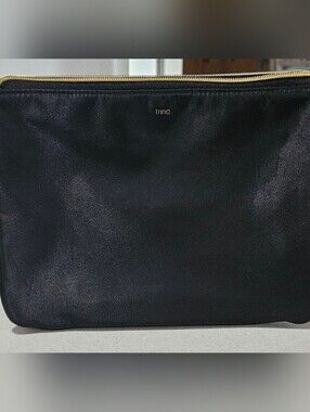 Trina Turk Black Satin Clutch Pouch – Gold Zip ✨